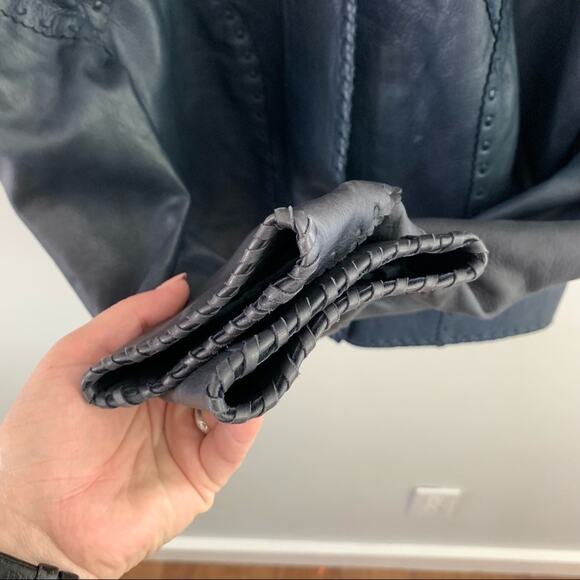 Gossamer Wings Navy Blue Vintage Leather Jacket Tank 2 Set Beaded Navajo Fringe - Picture 14 of 15